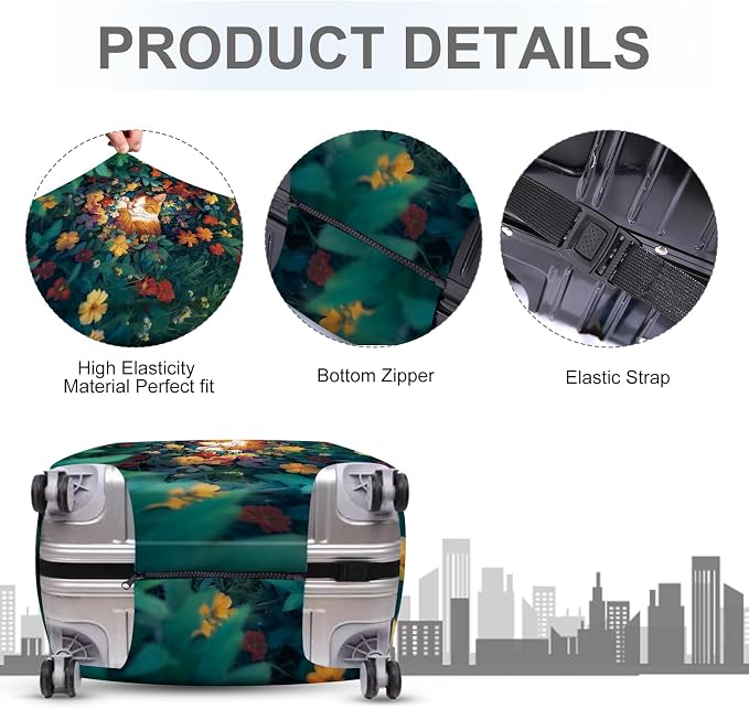 ANNA QUEEN Dreamy Cat Luggage Cover, Cat Sleeping in a Flower Field Design