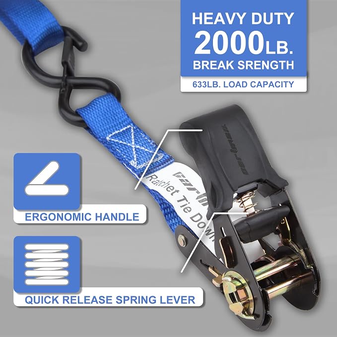 Cartman Ratchet Tie Down Straps 4PK 2, 000lb Max Break Strength