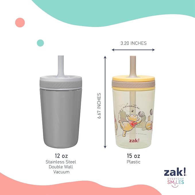 Zak Designs Disney Winnie the Pooh Kelso Toddler Cups For Travel or At Home, 15oz 2-Pack Durable Plastic Sippy Cups With Leak-Proof Design is Perfect For Kids (Winnie the Pooh & Friends)