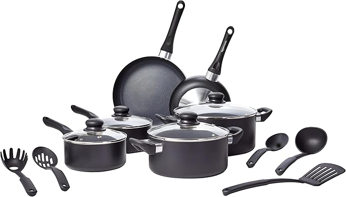 Amazon Basics Non Stick Kitchen Cookware 15-Piece Set, Non-Induction, Includes