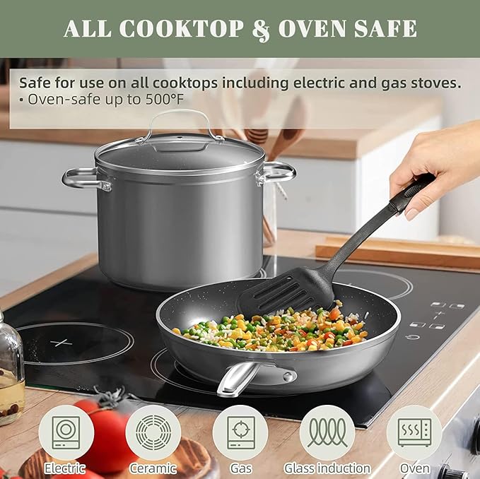 Nuwave 9pc Cookware Set Healthy Duralon Blue Ceramic Nonstick Coated, Diamond