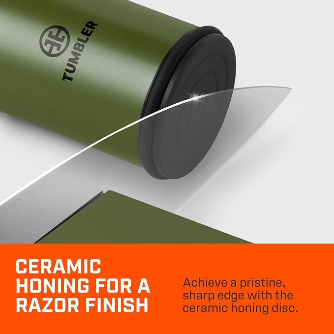 TUMBLER Pro Rolling Knife Sharpener™ - Knife Sharpening Made Easy - Ultimate Gift for Father's Day - Kit with Removable Disc System - 4-Layer Diamond Sharpening Disc & EdgeBoost Ceramic Disc (Green)