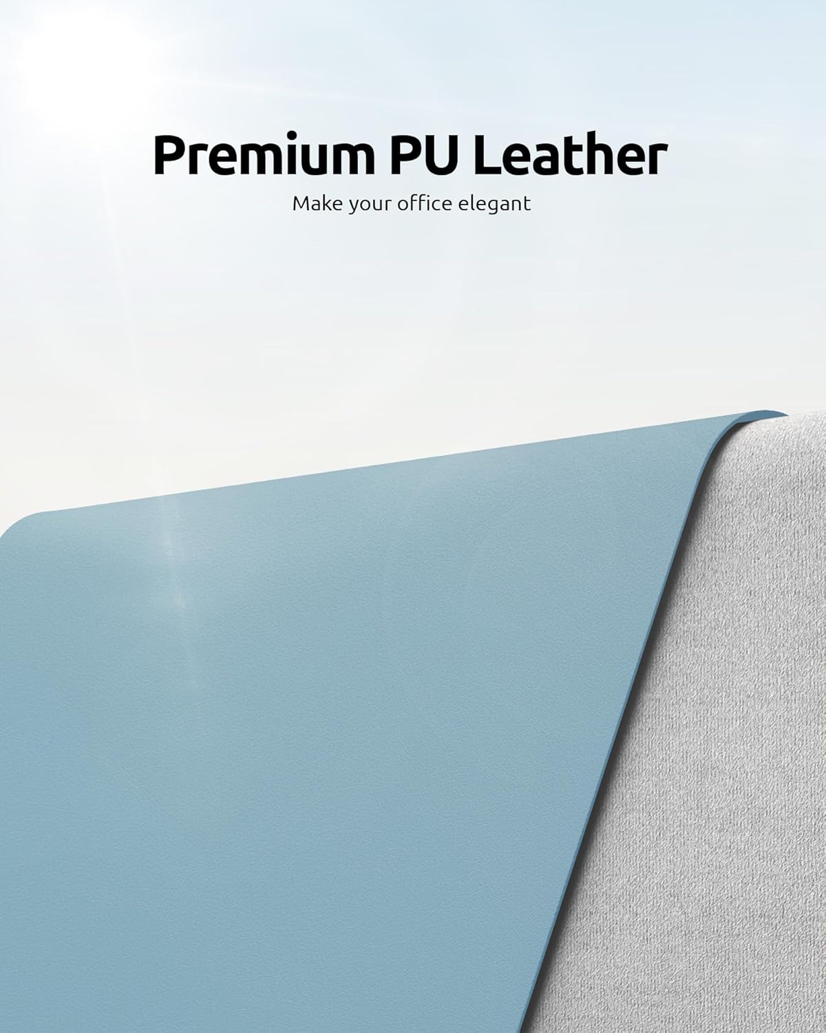 YSAGi Leather Desk Protector, Office Mat, Large Mouse Mat, Non-Slip PU Leather Blotter, Laptop Pad, Waterproof Writing Pad for Office and Home (Ice Blue, 35.4" x 17")