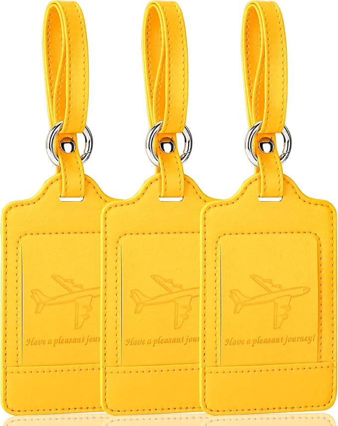 Teskyer Luggage Tags, 3 Pack Premium PU Leather Luggage Tags