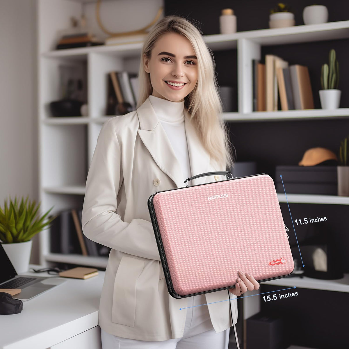 Fireproof File Box, Expanding File Organizer with 13 Pockets, Portable Fireproof Document Box Hard-Shell Document Organizer Storage for Documents Laptop Passports Cards Pink
