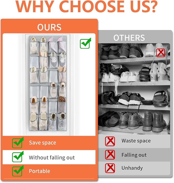FENTEC 2 Pack Over the Door Shoe Organizer Hanging Shoe Organizer