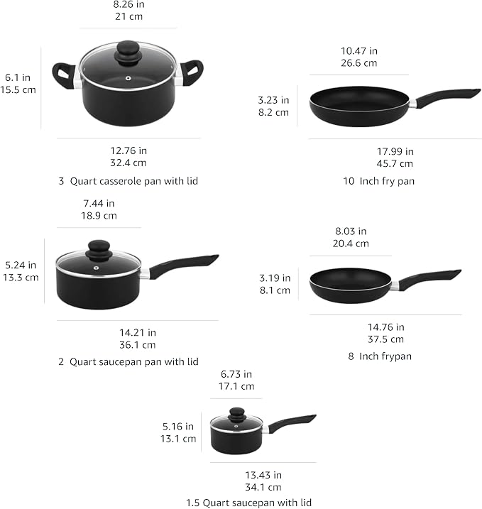 Amazon Basics Non Stick Kitchen Cookware 8-Piece Set, Non-Induction, Includes