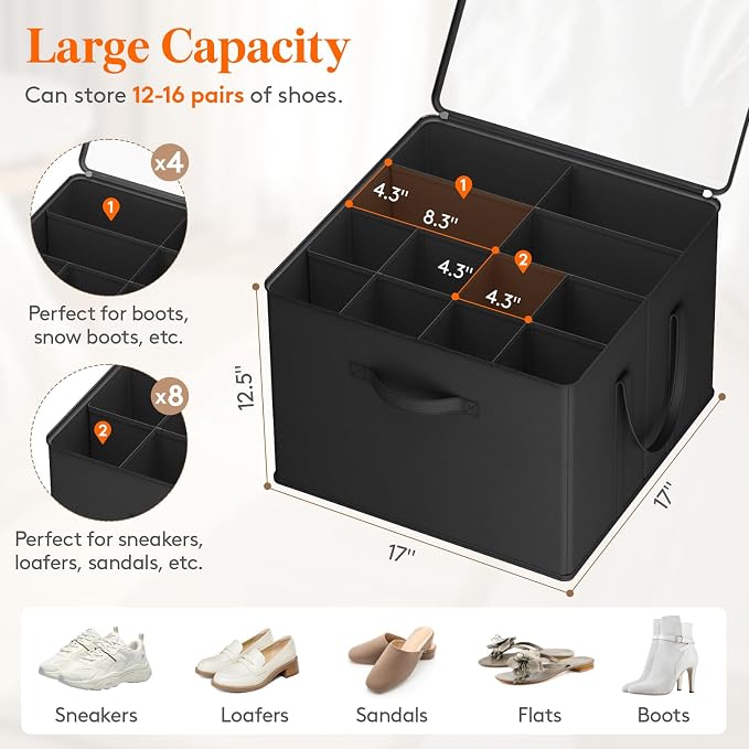 Lifewit Shoe Storage Organizer for Closet, Fits 12-16 Pairs, Large Shoe Box
