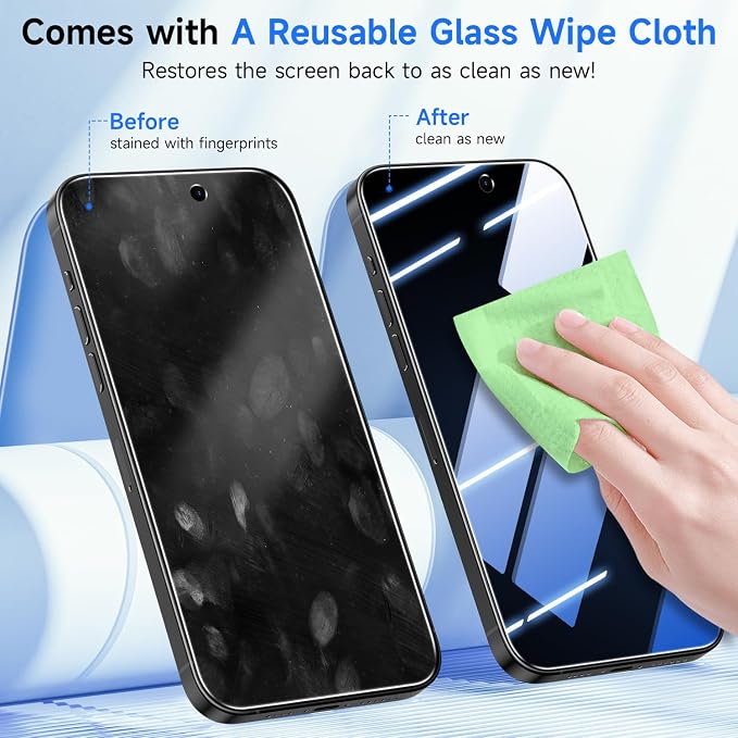 (2 Pack) Privacy Screen Protector Compatible for iPhone 16 Pro Max Mirror Finish Tempered Glass - Shatterproof/Anti-Scratch/Anti-Spy/Mirror Design/Touch-Sensitive/Case-Friendly/Bubble-Free Install