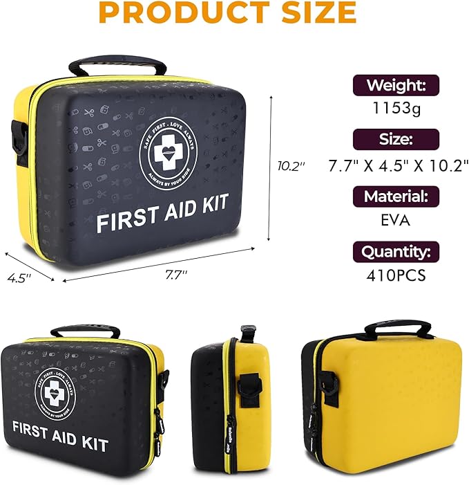 Emergency First Aid Kit 410 PCS – Hard Shell Dual-Color Survival Kit