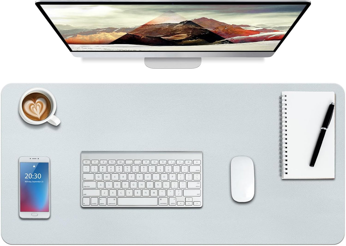 Boutilon Leather Desk Pad Protector,Non-Slip Mouse Pad,Laptop Desk Pad,Office Mouse Mat,Waterproof Leather Desk Blotter,Desk Writing Pad for Office and Home (L-Silver,35"x 17")