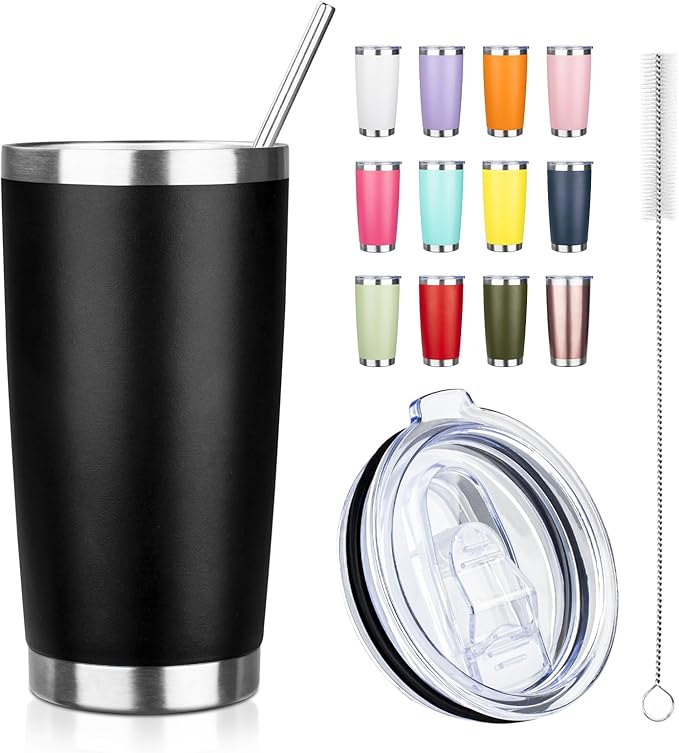 20oz Tumbler with Straw and Brush, Stainless Steel Vacuum Insulated tumbler