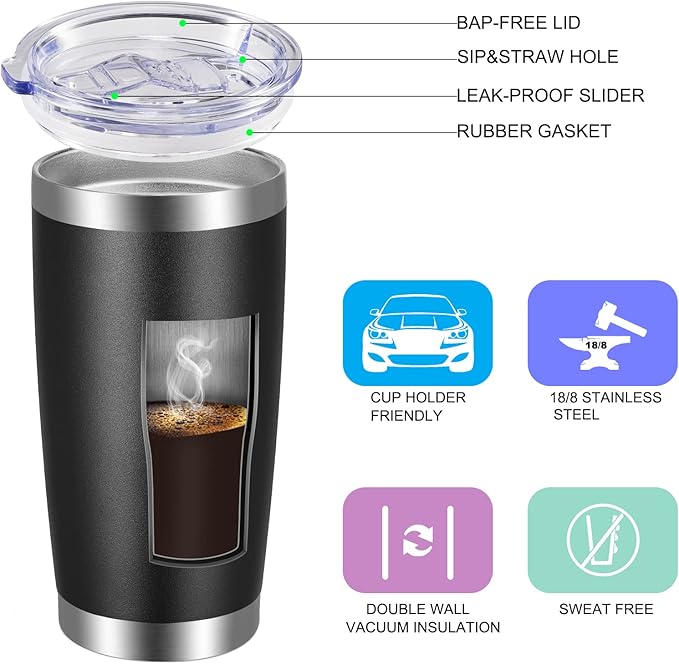 VEGOND 20oz Tumbler with Lid and Straw Stainless Steel Tumbler Cup Bulk Vacuum