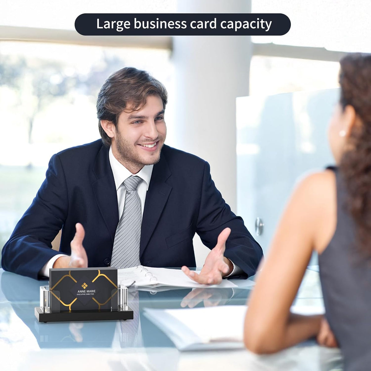 Acrylic Business Card Holder for Desk,Business Card Stand,Clear Business Card Display,Desk Business Card Holders,Business Card Display Stand,Acrylic Business Card Holder Display,Black 2 Pcs