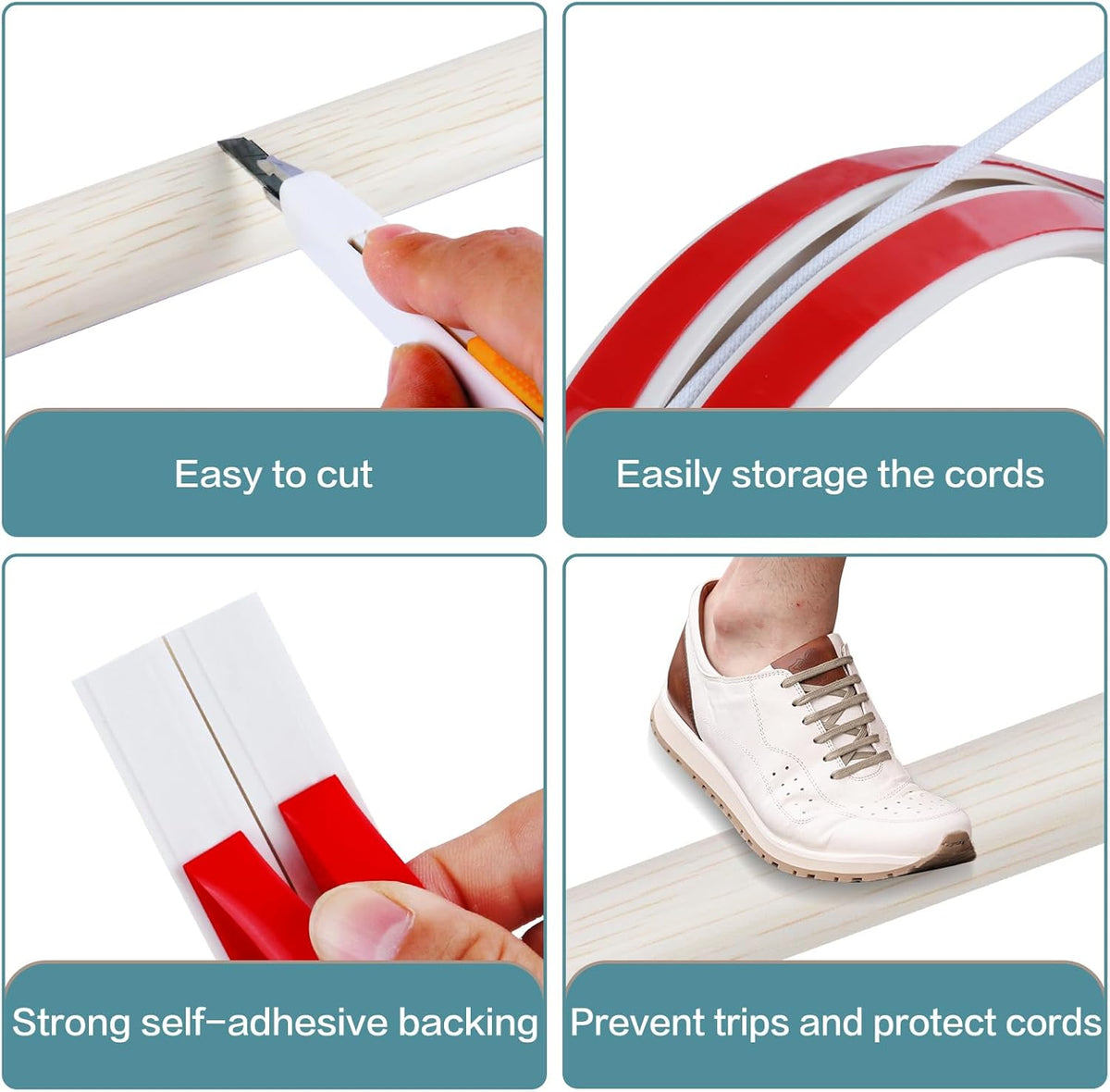 Floor Cord Cover Self Adhesive Cord Hider Floor Extension Cord Covers for Floor Power Cord Protector Cable Management Prevent Cable Trips Cable Cavity 0.59" W x 0.31" H (Beige Wood, 3.3Ft)
