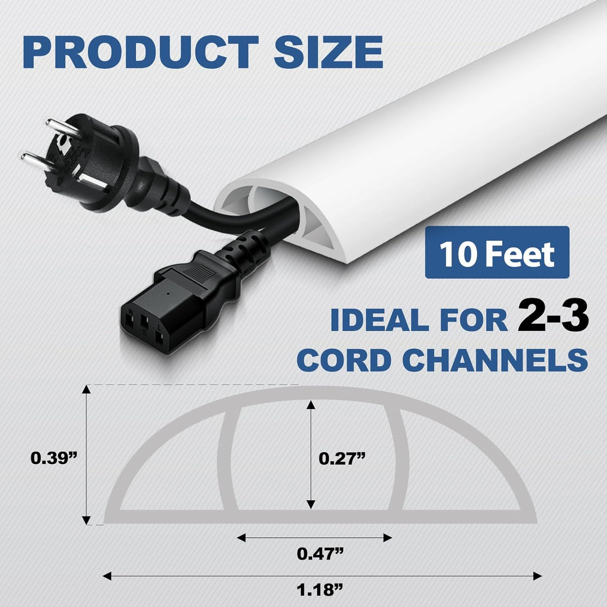 Floor Cord Cover for Wires on Floor Self Adhesive Cord Hider Floor Cable Management Wire Covers for Cords Protector Prevent Cable Trips Cord Cavity W 0.47" x H 0.27", White, 10Ft