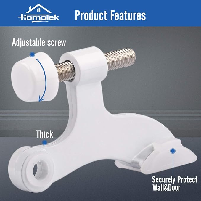 HOMOTEK 2 Pack Hinge Pin White Door Stopper, Adjustable Deluxe Heavy Duty Door