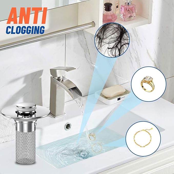 2024 New Pop Up Bathroom Sink Drain Strainer Hair Catcher, Sink Drain Stopper
