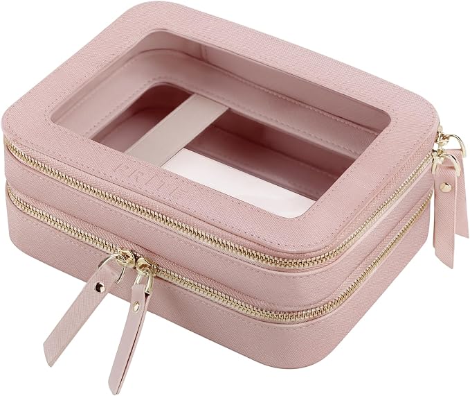 Prite Double Layer Makeup Bag for Women Portable Clear Makeup Bag Cute