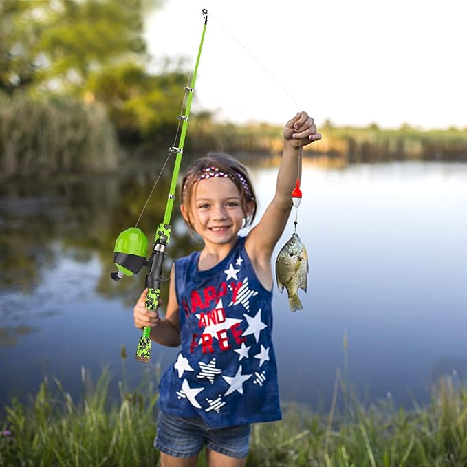 ODDSPRO Kids Fishing Pole Pink, Portable Telescopic Fishing Rod and Reel Combo