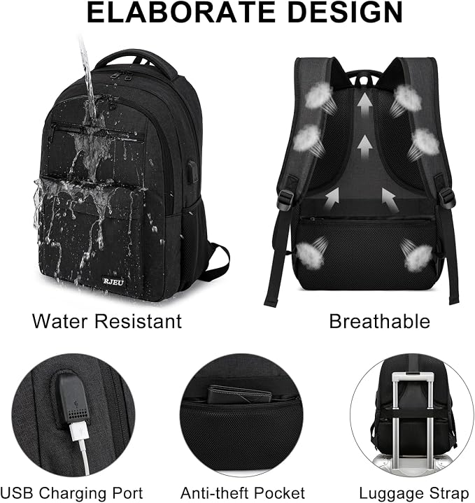 School Backpack for Teen Boys 15.6 Inch, USB Charging Port & Anti-Theft Water