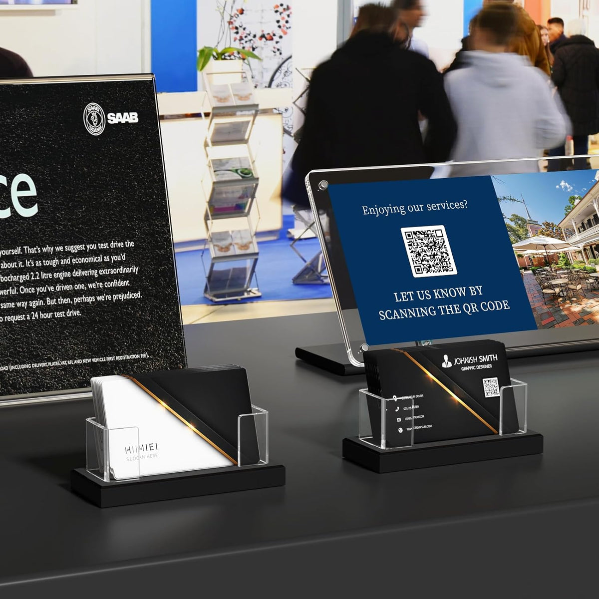 HIIMIEI Business Card Holder Acrylic: 8 Pack Business Card Display for Desk - Clear Business Card Stand for Office Reception Event Conference Room Desktop