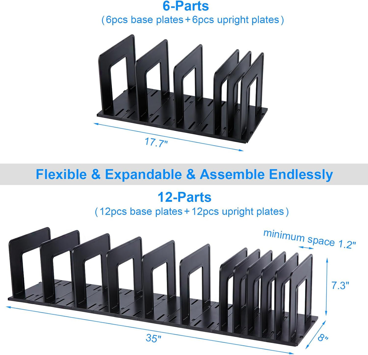 Adjustable Vertical File Sorter Sturdy Plastic Expandable Upright File Holder, Desktop Binder Organizer, School Office Organization Bookshelf Divider, Assemble Easily Endlessly, Black