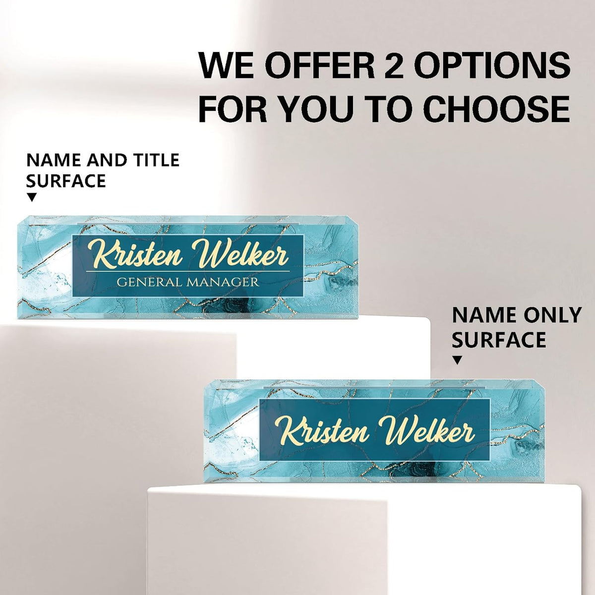 Name Plate for Desk, Desk Name Plate Personalized, Cyan Office Decor for Women Men, Acrylic Desktop Accessories, Office Gifts for Boss Nurse Teacher Coworker, Employee Appreciation Gift (Cyan Coast)