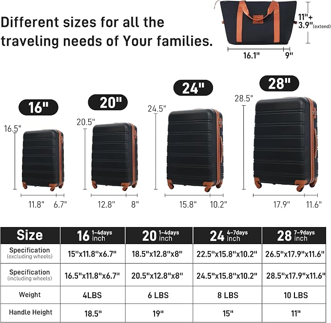 Merax Luggage sets of 13 Piece 16 20 24 28 IN Carry on Luggage sets 4 piece