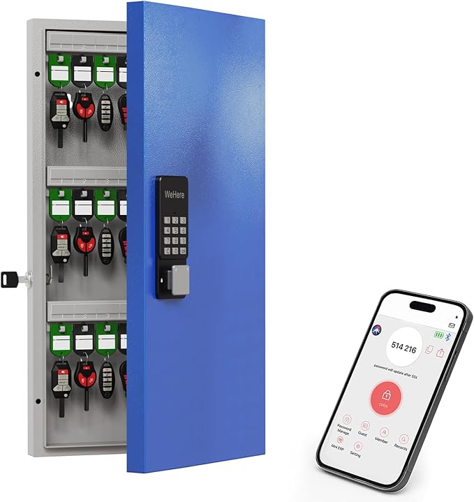 WeHere 48 Key Lock Box Wall Mount, APP Bluetooth/OTP/Wi-Fi Remote/Fixed