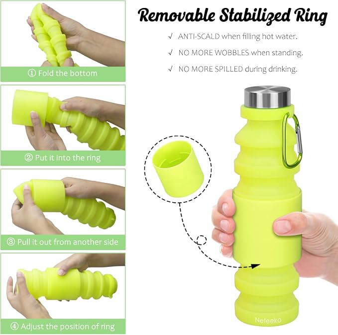 Nefeeko Collapsible Water Bottle, Reuseable BPA Free Silicone Foldable Water