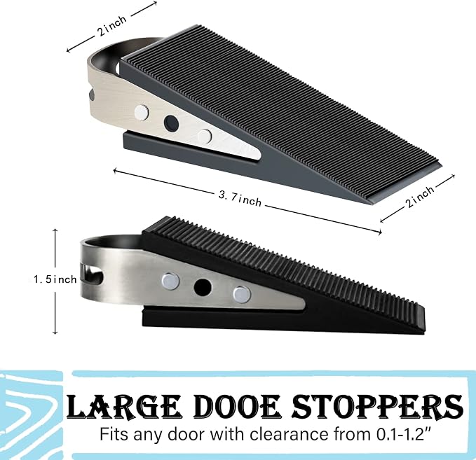 Shackcom Door Stopper, 2 Pack Black Heavy Duty Wedge That Holds Doors Firmly