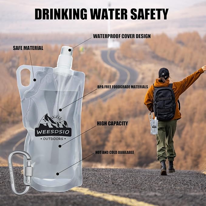 5-Pack 1L Hiking Collapsible Water Bottles