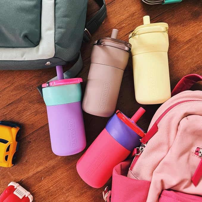 BrüMate Leap 12oz 100% Leakproof Kids Tumbler with Handle & Silicone Soft Straw | Durable Drop Resistant Silicone Sleeve | Made of Insulated Stainless Steel | Cup Holder Friendly | (Primrose)