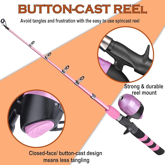PLUSINNO Kids Fishing Pole, Portable Telescopic Fishing Rod and Reel Combo Kit -