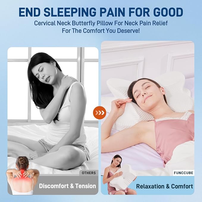 Cervical Neck Pillow for Sleeping, Dual Height Contour Memory Foam Pillow for
