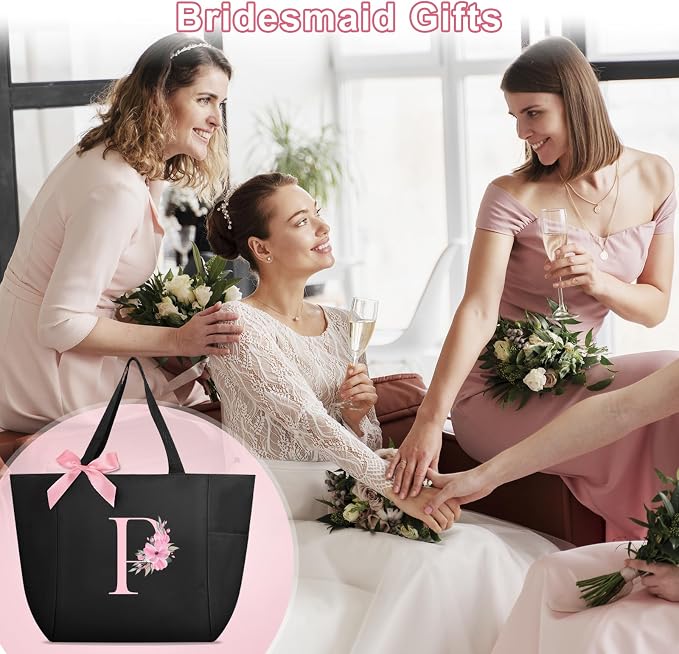 Vavabox Tote Bag, A-Z Initial Monogrammed Waterproof Tote Bag, Bridesmaid Gifts