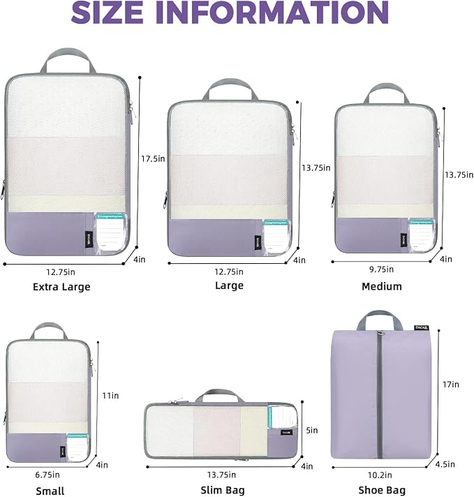 BAGAIL 6 Set/4 Set Lightweight Compression Packing Cubes