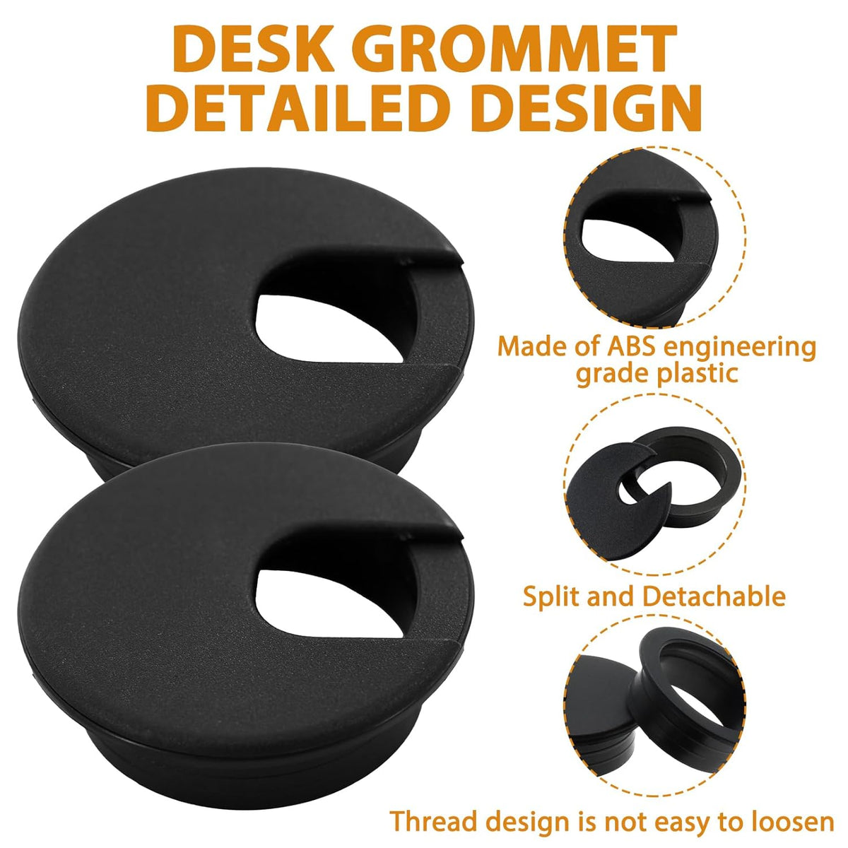 12 PCS Desk Wire Hole Insert, Desk Grommet, Cord Hole Cover 1.97in Black Wire Organizer Caps Detachable Cable Cord Organizer Suitable for Office Desks, Tv Cabinets, Desktops