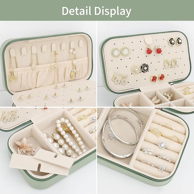 DesignSter Travel Jewelry Box, PU Leather Portable Jewelry Case, Small Jewelry