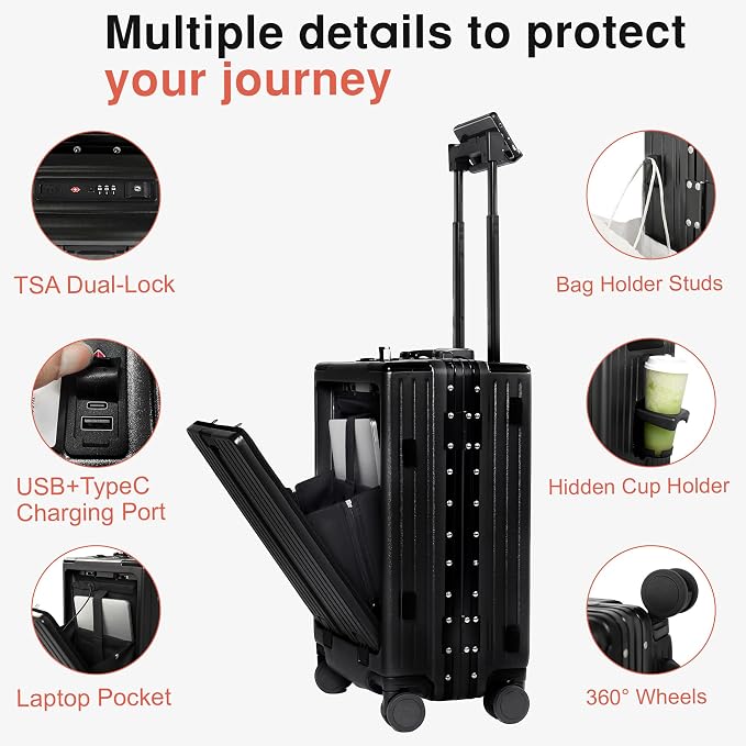 Carry On Luggage 20 Inch, Aluminum Frame Zipperless Luggage, ABS+PC Hard Shell
