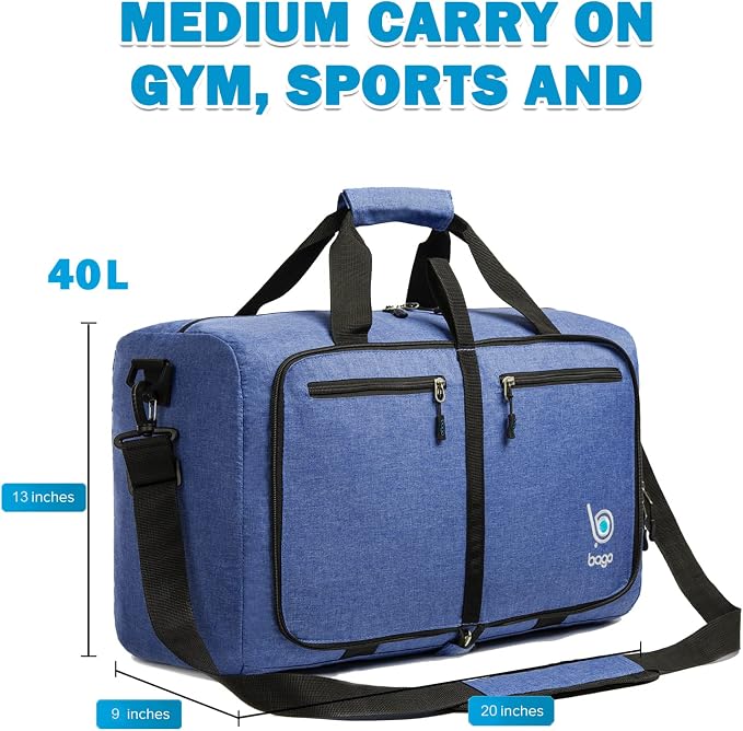Bago Foldable Duffel Bags for Traveling Women & Men - 40L Sports Packable