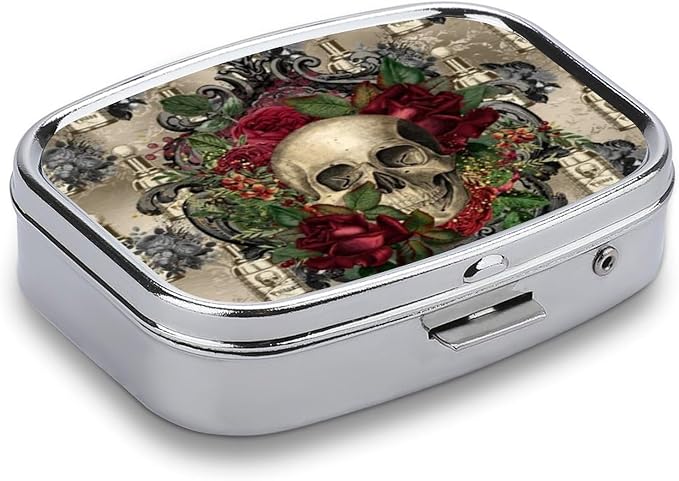 Metal 2 Compartment Pill Organizer Travel Friendly Portable Compact Pill Box