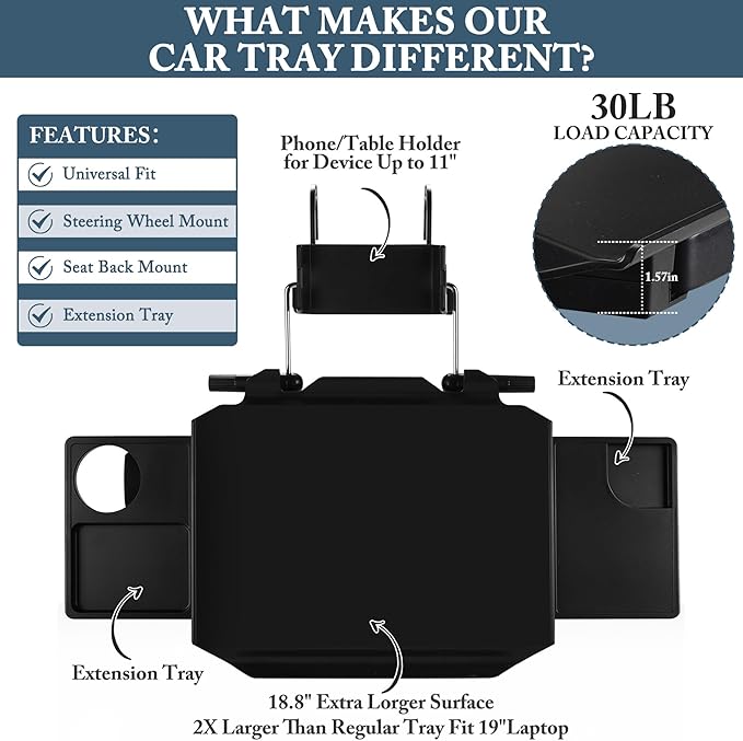 2-in-1 Car Steering Wheel Tray & Back Seat Table