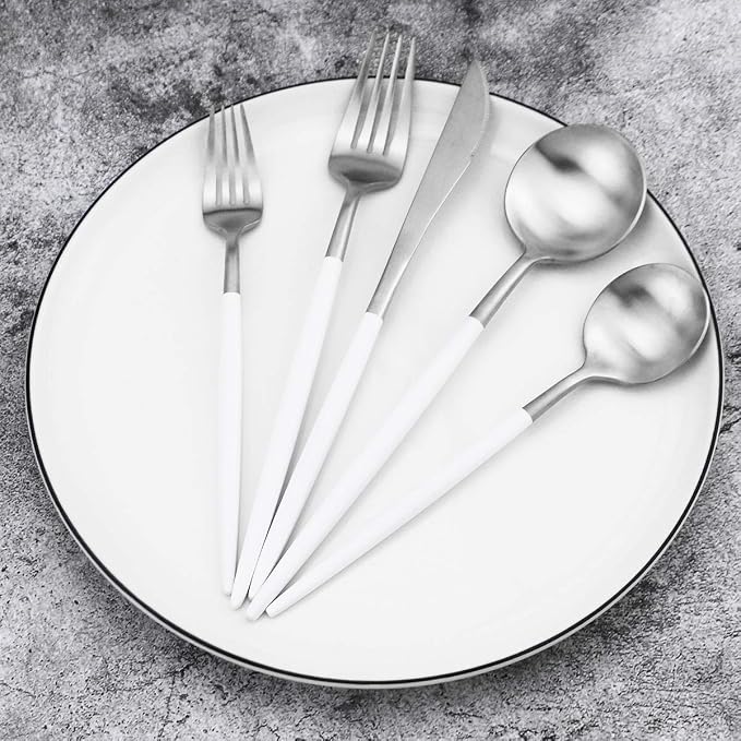 Gugrida 5-Piece Matte Silver Stainless Steel Satin Finish Flatware Set