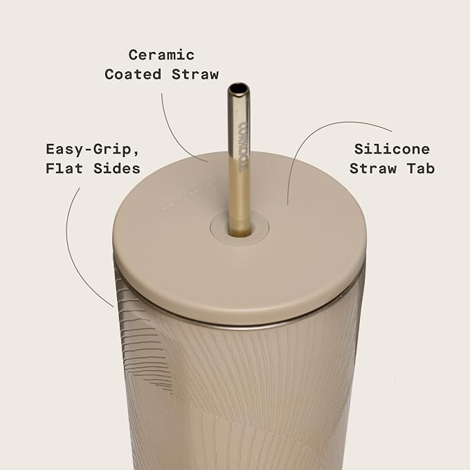 Corkcicle Cold Cup Insulated Tumbler with Straw - Keeps Drinks Cold for 12 Hours - Triple-Insulated Stainless Steel - Leak-Resistant Lid - Summer Drinkware Gift - 24 oz - Champagne Dreams