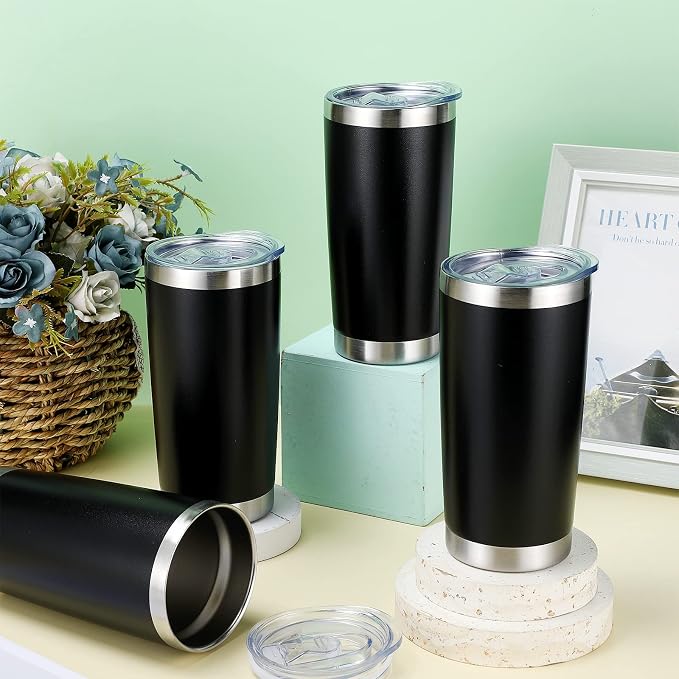 Sieral 36 Pack Stainless Steel Tumblers Bulk with Lids Double Wall Vacuum Insulated Coffee Cups Blank leakproof Powder Coated Tumblers for Engraving Wedding Graduation Party Favors(16 oz,Black)