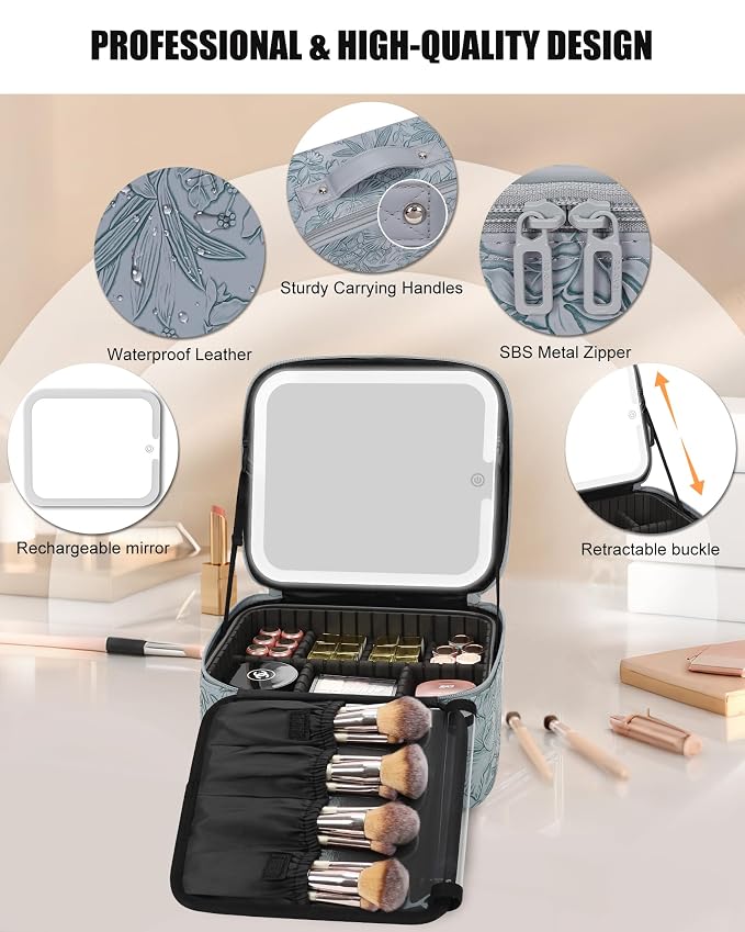 Relavel Travel Makeup Bag With LED Mirror