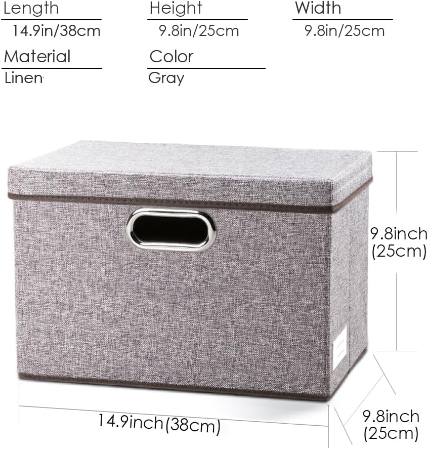 PRANDOM Collapsible Storage Containers with Lids [5-Pack] Linen Fabric Foldable Storage Bins Boxes Organizer Baskets Cube with Cover for Home Bedroom Closet Office Nursery (14.9x9.8x9.8)