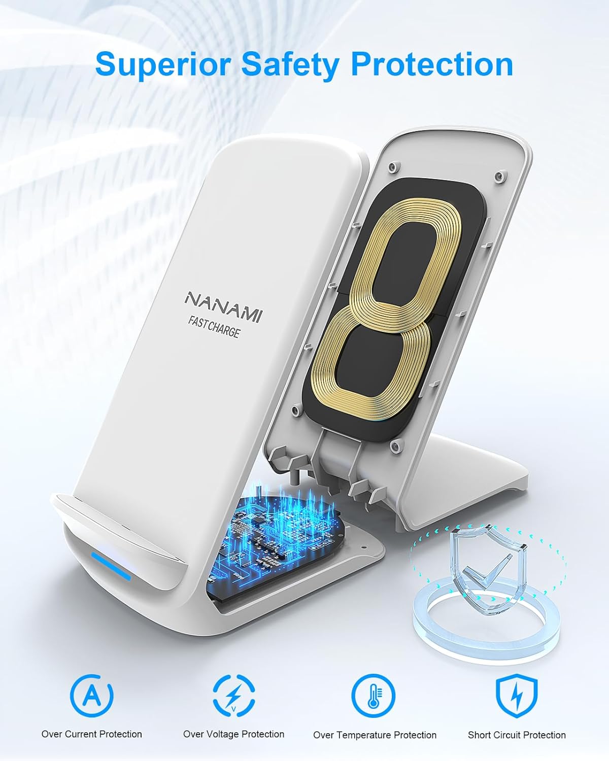 Wireless Charger Stand [2 Pack] - NANAMI 10W Qi-Certified Fast Wireless Charging Stand for Apple iPhone 17/17 Air/16/15/14/13/12 Pro,Desk Phone Charger Dock for Samsung Galaxy S24/S23/S22/S21, Pixel 6
